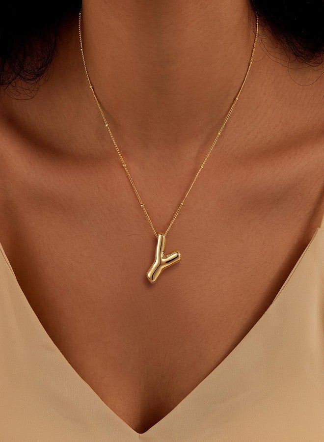 Inerney Gold Bubble Letter Necklace Initial Necklaces for Women, Chunky 14K Plated Balloon Initials, Trendy Charm Non Tarnish Custom Name Y Pendant Jewelry Gifts for Mom - Image 2